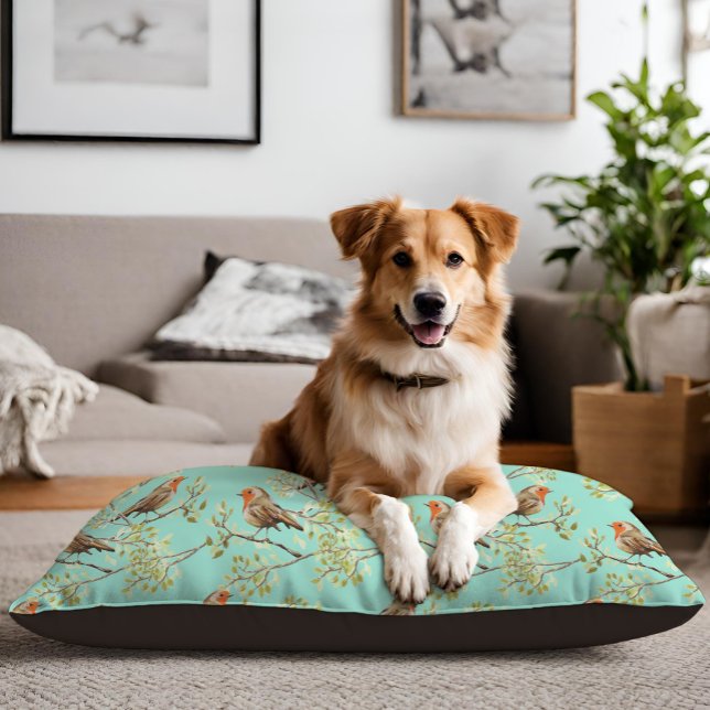 Vintage Painted European Robin Bird Pattern Pet Bed (Vintage Red Robin Pattern Dog Bed (Choose your own background colour))