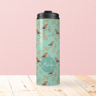 Vintage Painted European Robin Bird Pattern Thermal Tumbler
