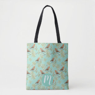 Vintage Painted European Robin Bird Pattern Tote Bag