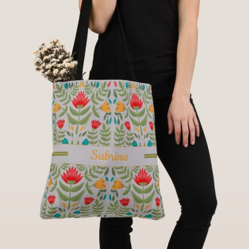 Vintage Painted Floral Monogrammed Tote Bag