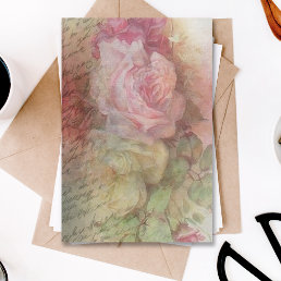 Vintage Painted Floral Roses Handwriting Tissue Paper