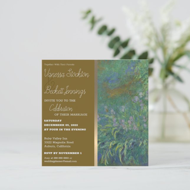 Vintage Painted Foliage Monet Wedding Invitation (Standing Front)