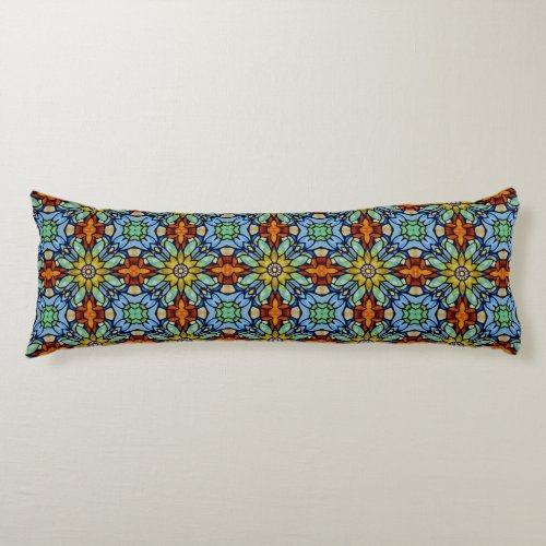 Vintage Painted Glass in Blues and Greens Pattern Body Pillow