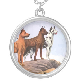 Vintage Painted Great Danes Necklace