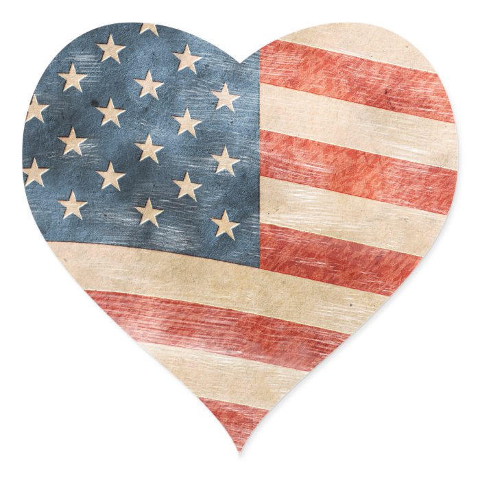 Vintage Painted Look American Flag Heart Stickers