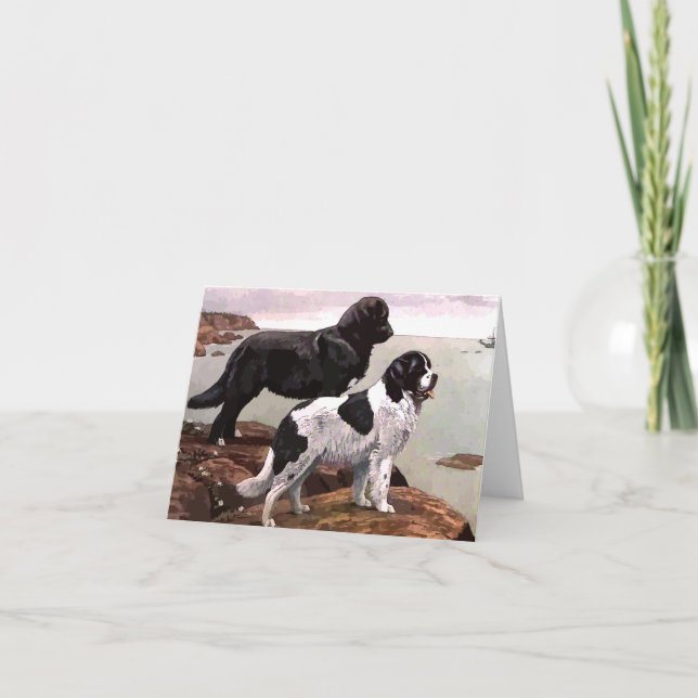 Vintage Painted newfoundlands Note Card (Front)