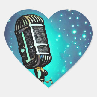 Vintage Painted Retro Microphone 2 Heart Sticker