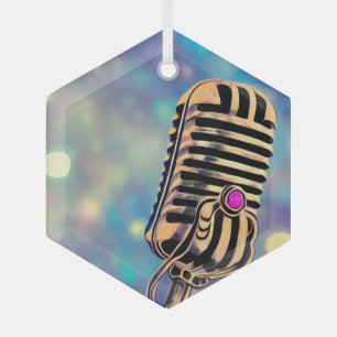 Vintage Painted Retro Microphone 7 Glass Ornament
