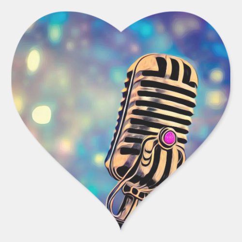 Vintage Painted Retro Microphone 7 Heart Sticker