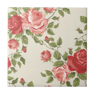 Vintage Painted Rose Vines Tile