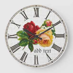 Vintage Painted Roses Personalized Large Clock