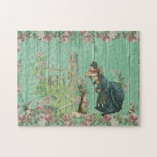 Vintage Painted Rustic Easter Rabbit Scene Jigsaw Puzzle