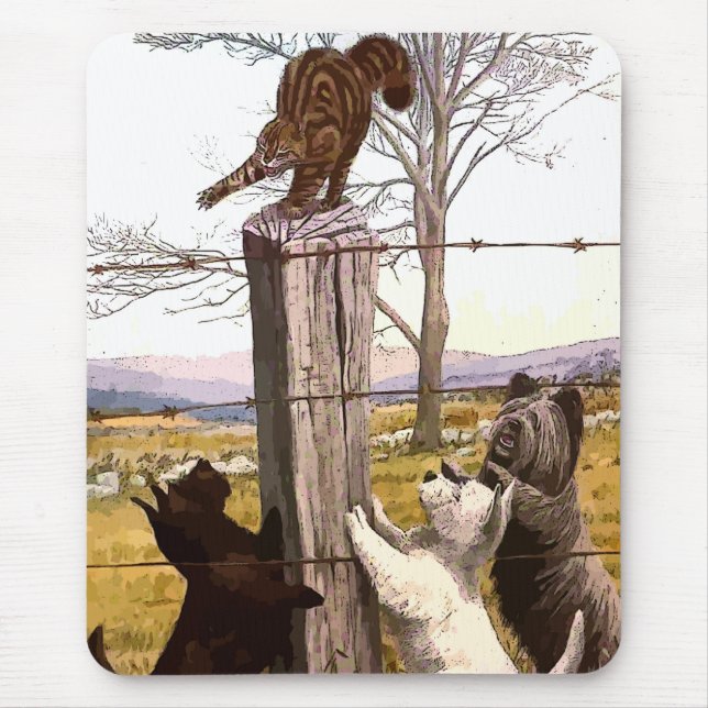 vintage painted terriers and bobcat mouse pad (Front)