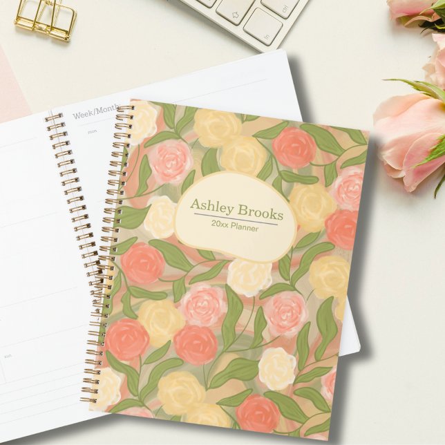 Vintage Painterly Roses Personalized Planner (Elegant Rose Painterly Personalized Planner)