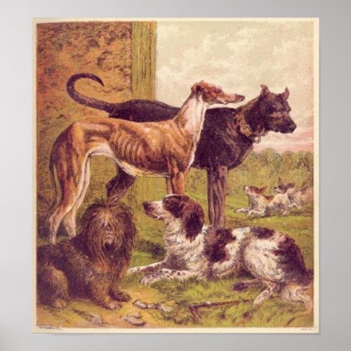 Vintage Painting Dog Group Canvas Print