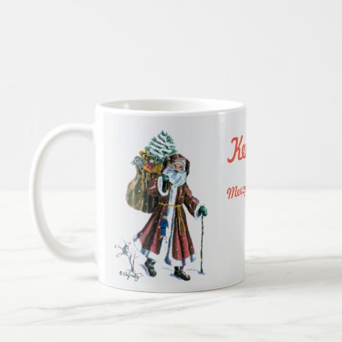 Vintage painting Father Christmas with Gift Bag Coffee Mug