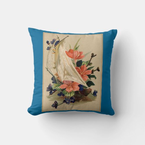 Vintage Painting _ Flowers in a Sailboat Throw Pillow