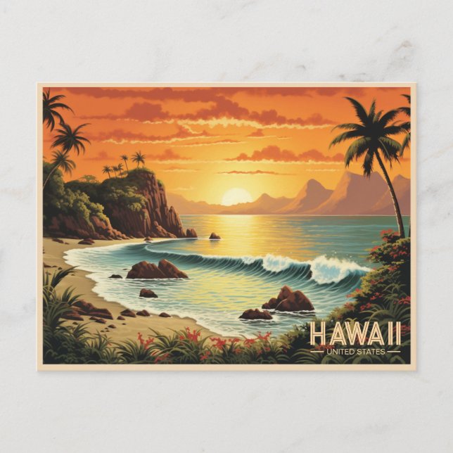 Vintage Painting Hawaii Beach Tropical Paradise Postcard (Front)