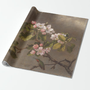 Vintage Painting Hummingbird and Apple Blossoms Wrapping Paper