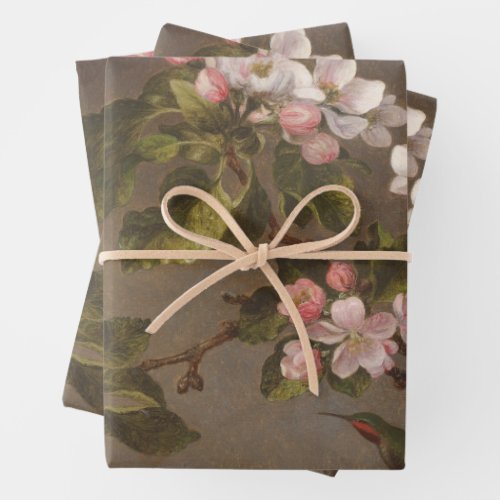 Vintage Painting Hummingbird and Apple Blossoms Wrapping Paper Sheets