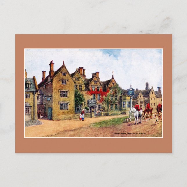 Vintage painting Lygon Arms Broadway art Postcard (Front)