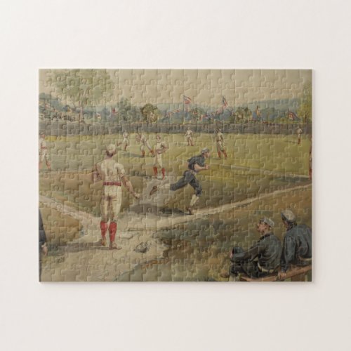 Vintage Painting of a Baseball Game 1887 Jigsaw Puzzle