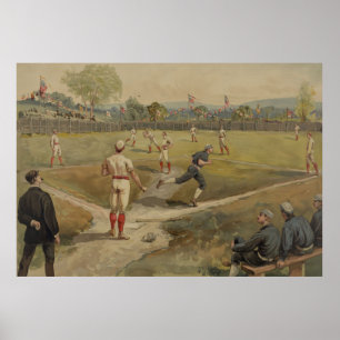 Vintage Painting of a Baseball Game (1887) Poster