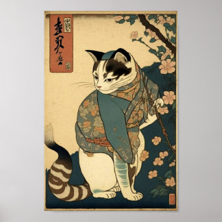 Vintage Painting of a Cat in Kuniyoshi's Style Poster