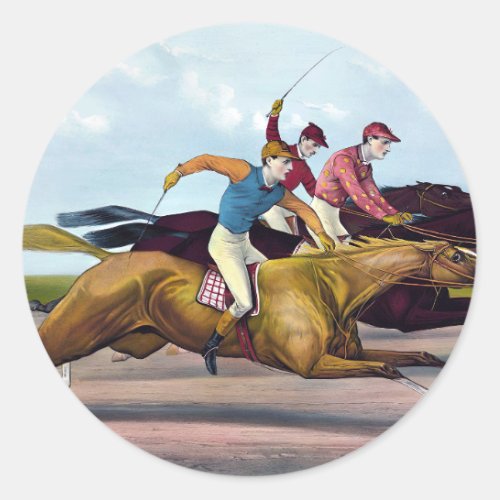 Vintage Painting Of A Horse Race Scene Horses Classic Round Sticker