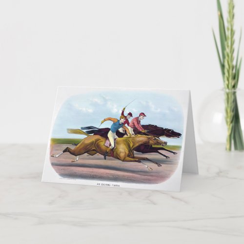 Vintage Painting Of A Horse Race Scene Horses Thank You Card