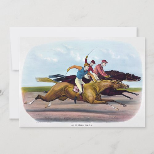 Vintage Painting Of A Horse Race Scene Horses Thank You Card