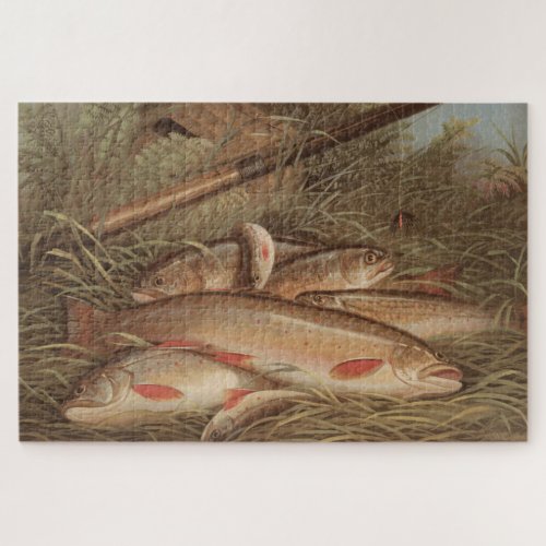 Vintage Painting of Caught Brook Trout 1868 Jigsaw Puzzle