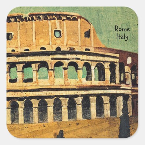 Vintage Painting of Colosseum In Rome Italy Square Sticker