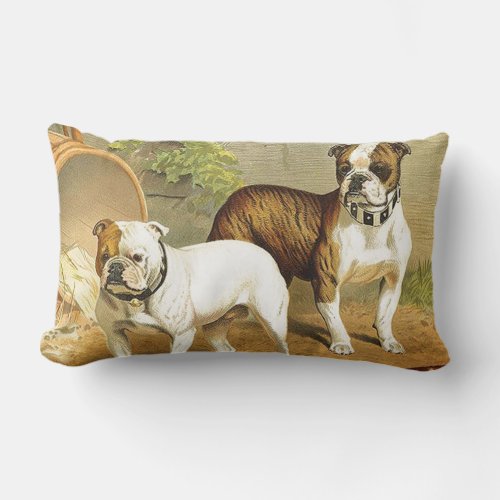 Vintage Painting of English Bulldogs Lumbar Pillow