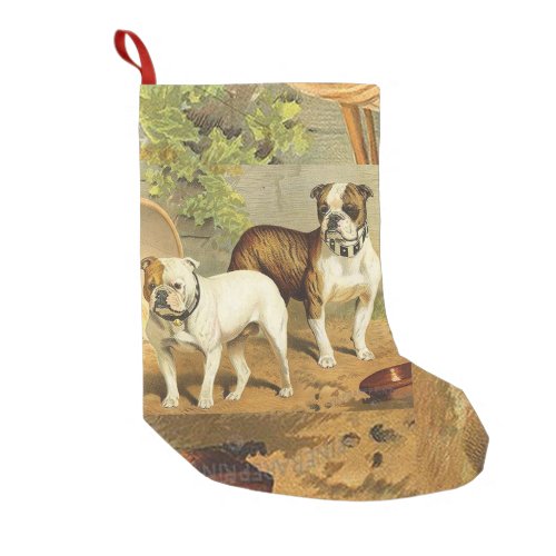 Vintage Painting of English Bulldogs Small Christmas Stocking