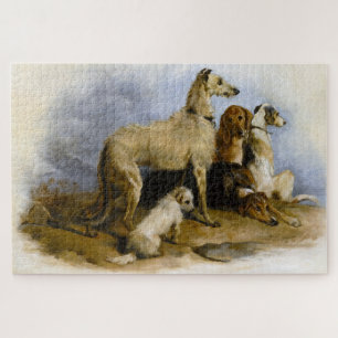 Vintage painting of five cute dogs jigsaw puzzle