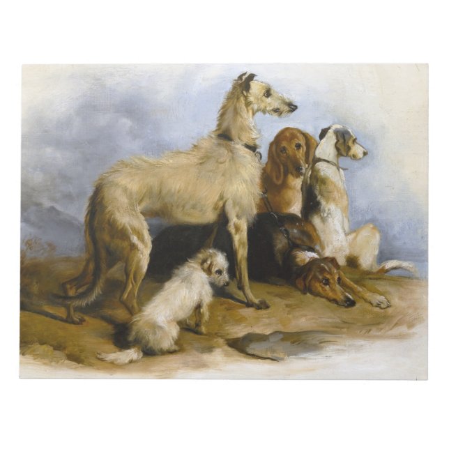 Vintage painting of five cute dogs notepad (Front)