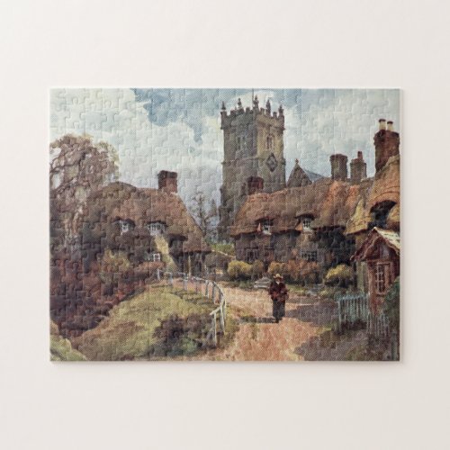 Vintage Painting of Godshill Isle of Wight Jigsaw Puzzle