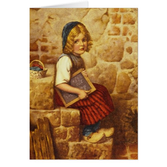 Vintage Painting of Gretel Sitting on Steps Card