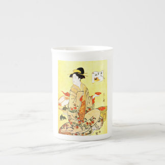 Vintage Painting Of Japanese Woman Serving Tea Bone China Mug