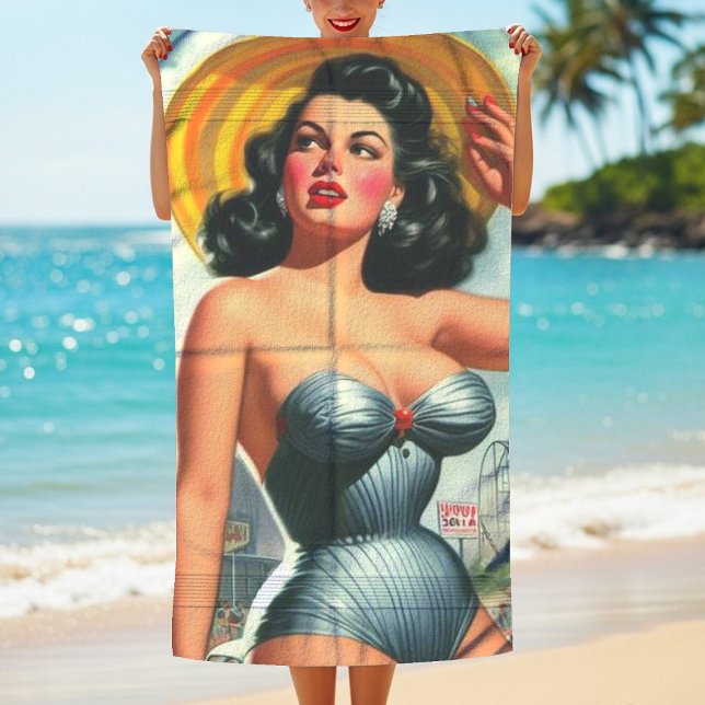 Vintage Painting Pin Up Beach Towel (Creator Uploaded)