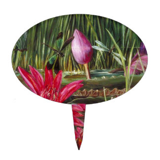 Vintage Painting Pink Blossoms Flowers Cake Topper