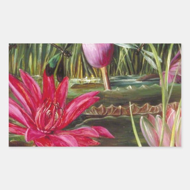 Vintage Painting Pink Blossoms Flowers Rectangular Sticker (Front)