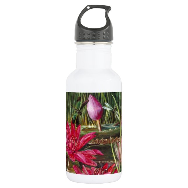 Vintage Painting Pink Blossoms Flowers Water Bottle (Front)