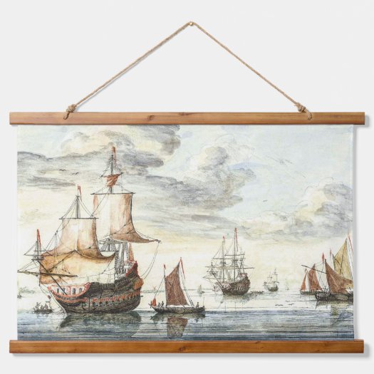 Vintage Painting Ships On A Calm Sea Johan Teyler