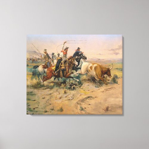 Vintage Painting Wild West Roundup Canvas Print