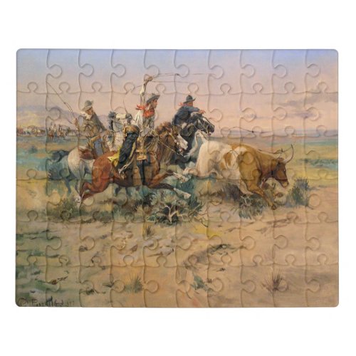 Vintage Painting Wild West Roundup Jigsaw Puzzle