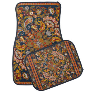 Vintage paisley bandana print, silk neck scarf or car floor mat