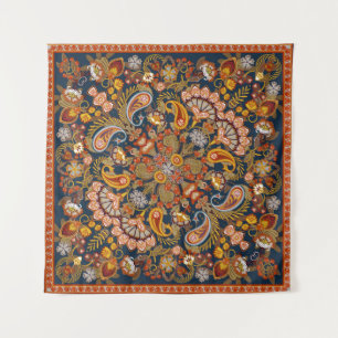Vintage paisley bandana print, silk neck scarf or tapestry