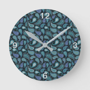 Vintage Paisley Beautiful Blue Teal Round Clock